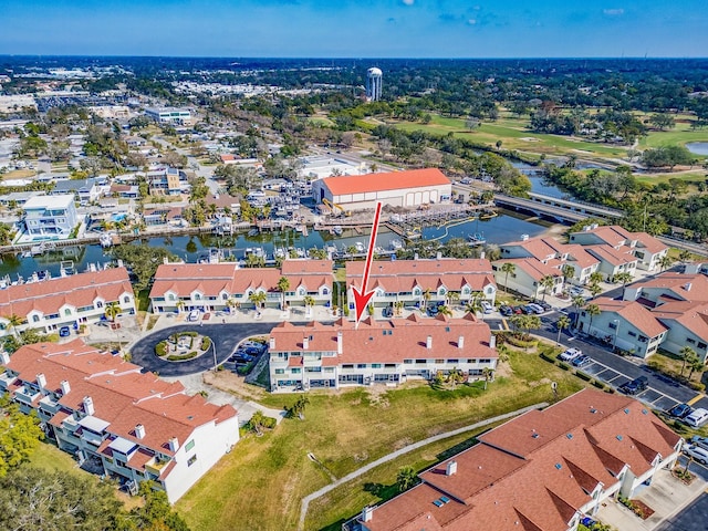 aerial view featuring a water view