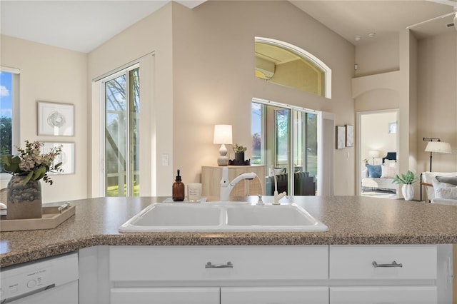 kitchen with white cabinetry, dishwasher, and sink