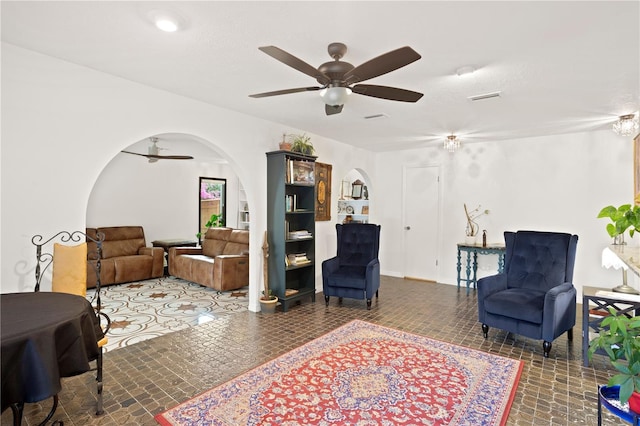 living room with ceiling fan