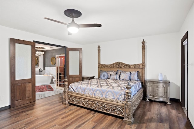 bedroom with hardwood / wood-style flooring and ceiling fan