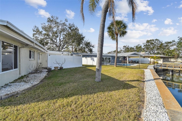 view of yard with a water view