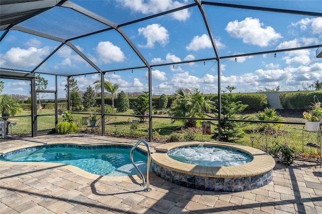 4748 Ballast Crest Cv, Land O Lakes, FL 34638 - outdoor pool featuring a patio, a lanai, and an in-ground hot tub