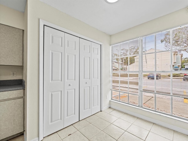 interior space featuring multiple windows and a closet