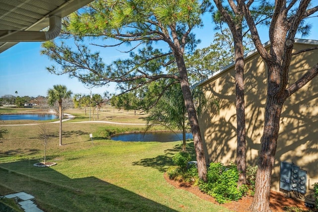 view of yard with a water view