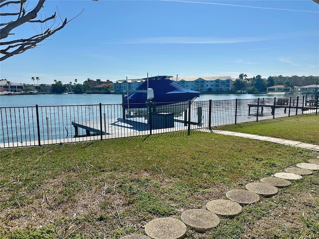 view of yard with a water view