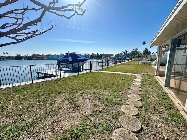 view of yard with a water view