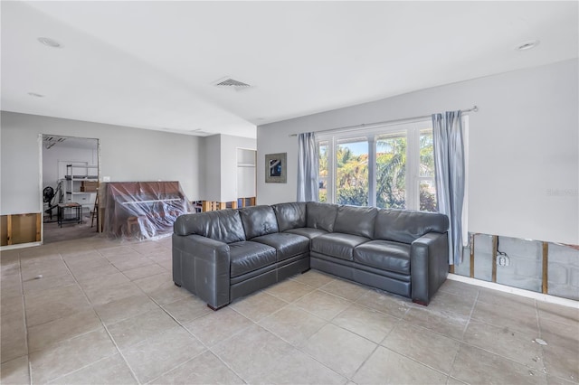 living room featuring light tile patterned floors