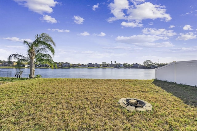 view of water feature featuring a fire pit