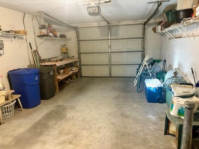 garage with a garage door opener