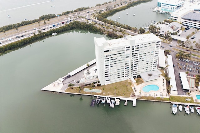 aerial view featuring a water view