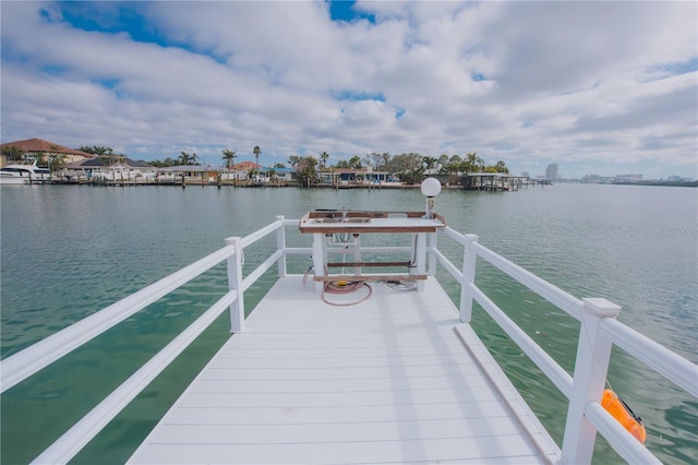 view of dock with a water view