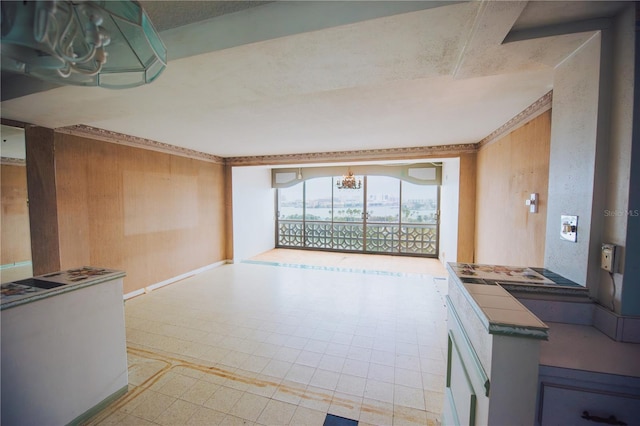 kitchen featuring wooden walls