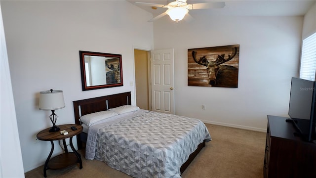 bedroom featuring ceiling fan and carpet flooring