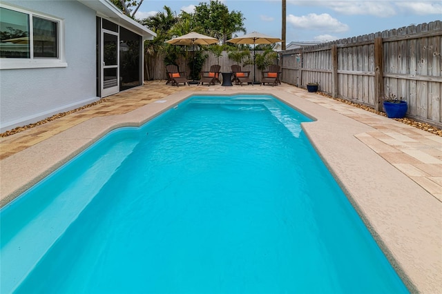 view of swimming pool with a patio area