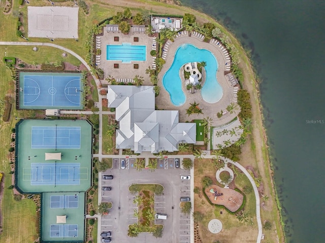 aerial view with a water view