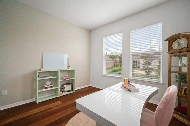 office area with dark hardwood / wood-style flooring