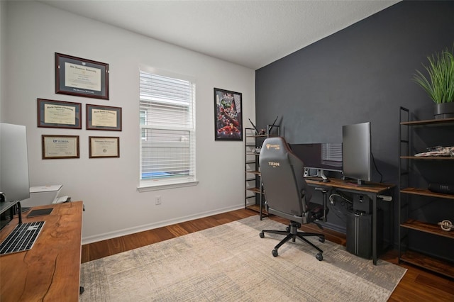 office area with dark hardwood / wood-style floors