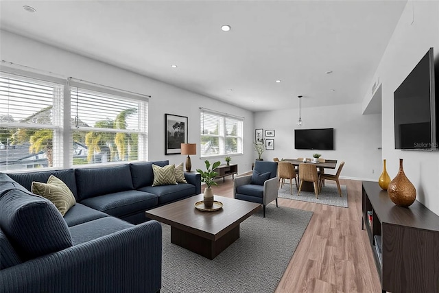 living room with light wood-type flooring