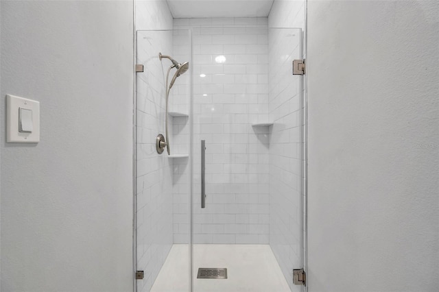 bathroom featuring a shower with door