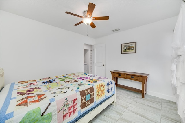 bedroom featuring ceiling fan