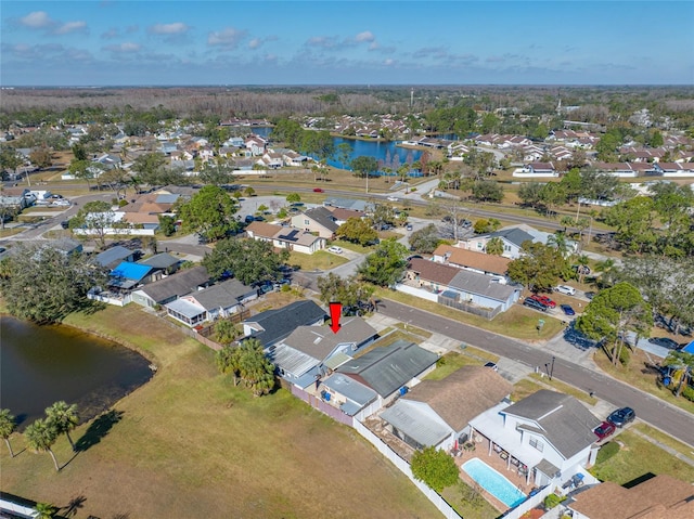 aerial view featuring a water view