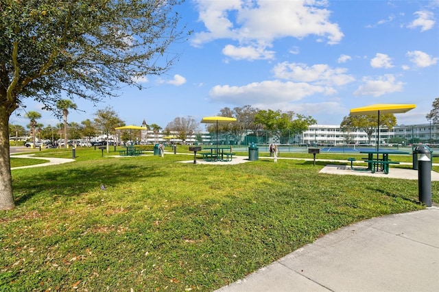 view of property's community featuring a lawn