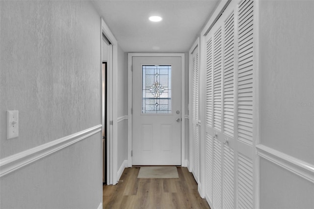 entryway with light wood-type flooring