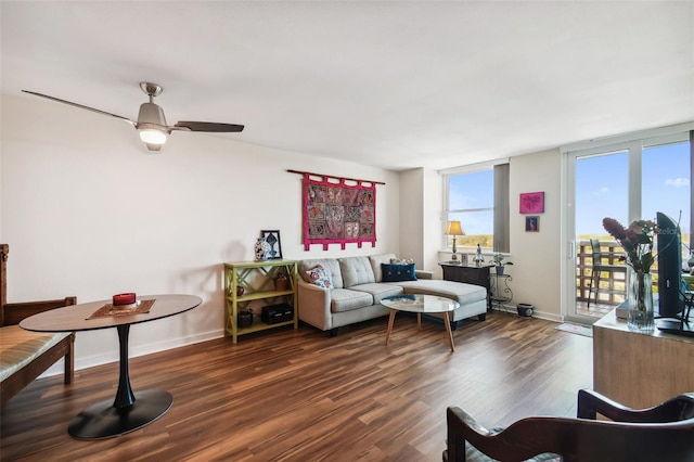 living room featuring dark hardwood / wood-style flooring