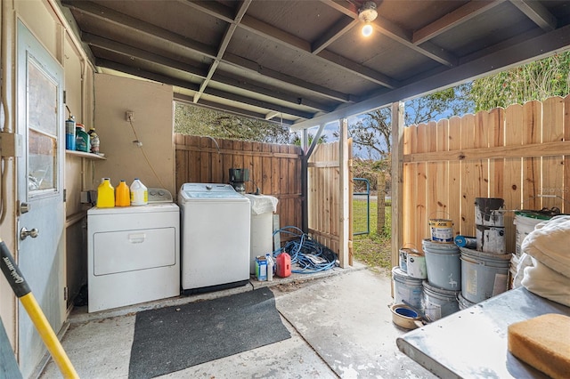 exterior space with independent washer and dryer