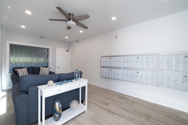 bedroom featuring ceiling fan and light wood-type flooring