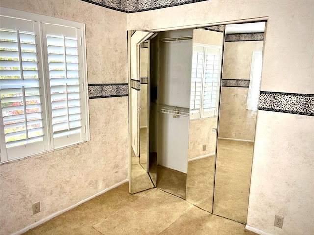 interior space with light colored carpet and a closet