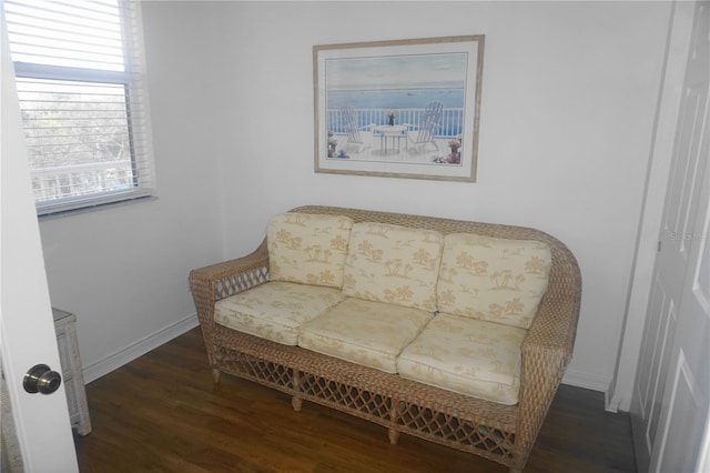 sitting room featuring a wealth of natural light and dark hardwood / wood-style floors