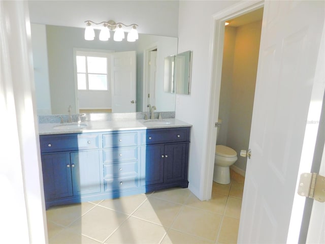 bathroom with tile patterned flooring, vanity, and toilet