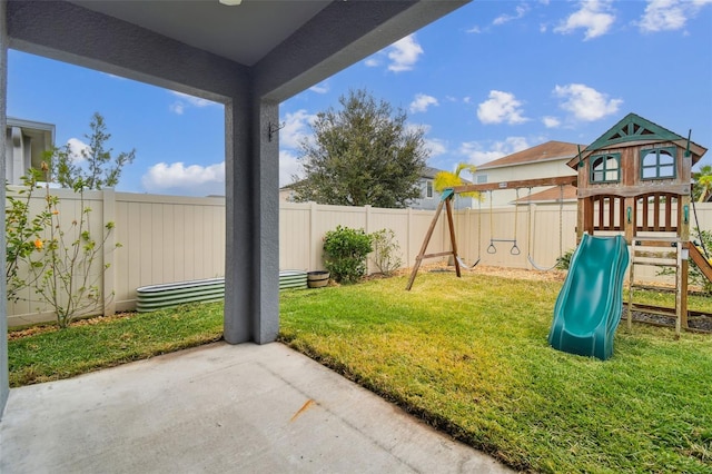 exterior space featuring a patio and a playground