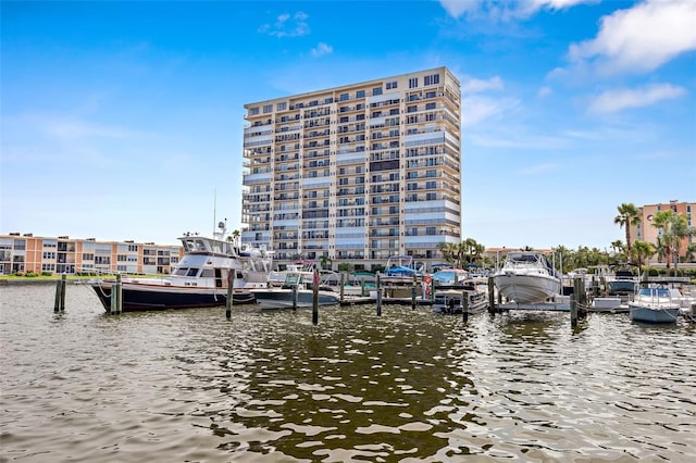 dock area with a water view