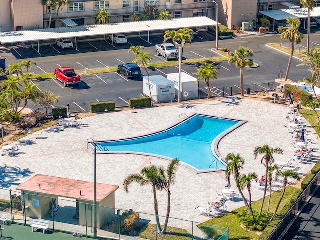 view of swimming pool with a patio