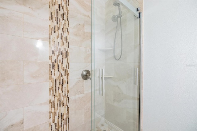 bathroom featuring a shower with shower door