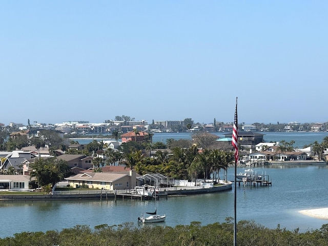 property view of water featuring a boat dock