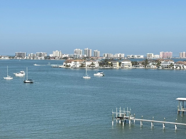 water view featuring a dock