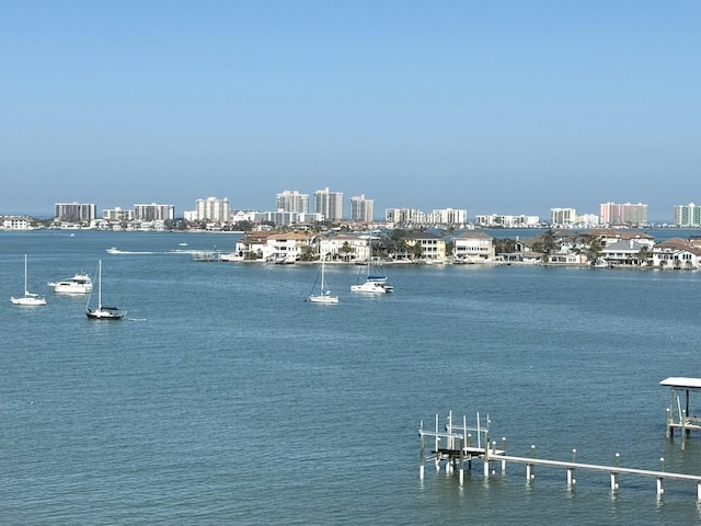 property view of water with a boat dock