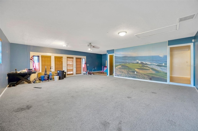 interior space with french doors and carpet flooring