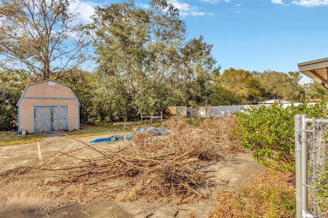 view of yard featuring a storage shed