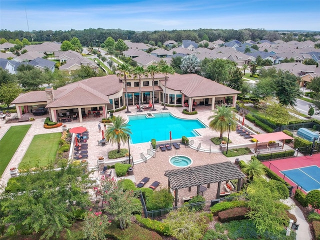 view of swimming pool with a gazebo, a hot tub, and a patio