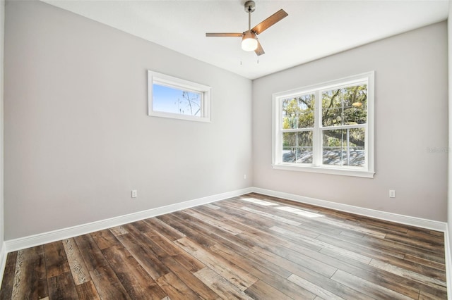 unfurnished room with hardwood / wood-style flooring and ceiling fan