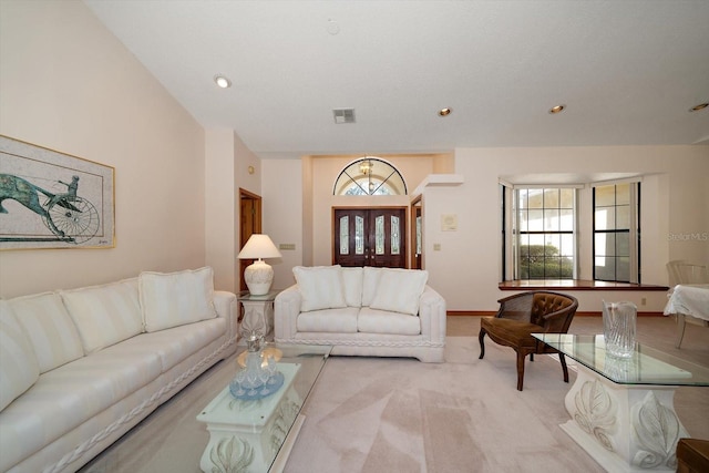 living room with light carpet