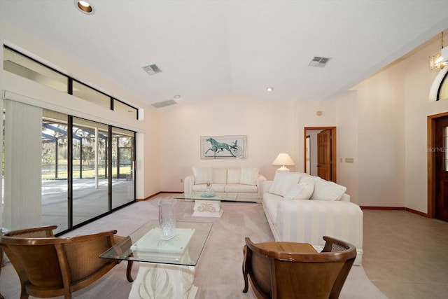 living room with vaulted ceiling