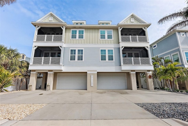 raised beach house with a garage