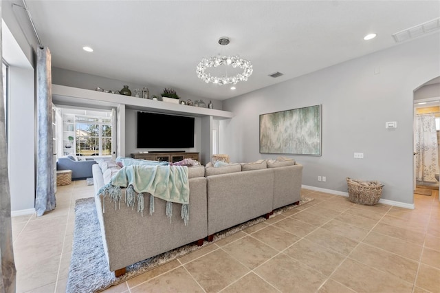 view of tiled living room