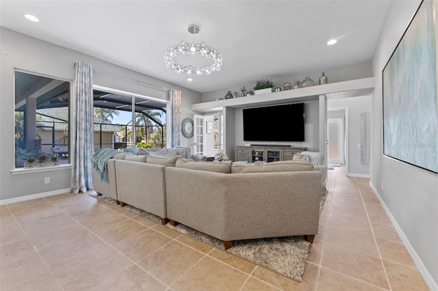 living room with light tile patterned floors