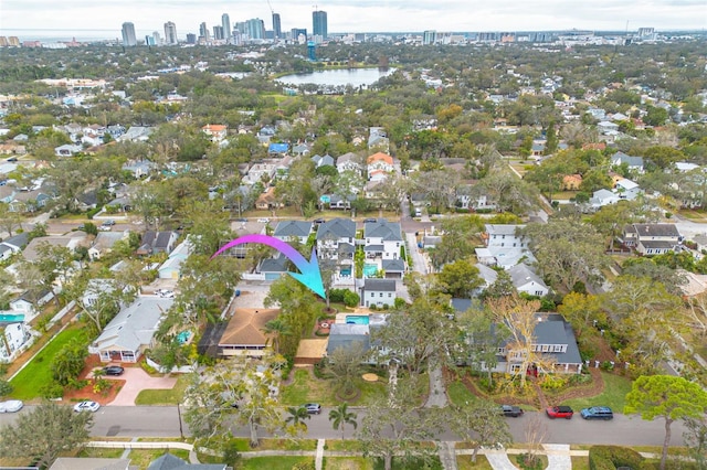 aerial view featuring a water view